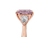 Rose gold Three-Stone Fancy Pink Emerald Cut Diamond Ring with Pear  Side Stones in Four-Prong Setting_17