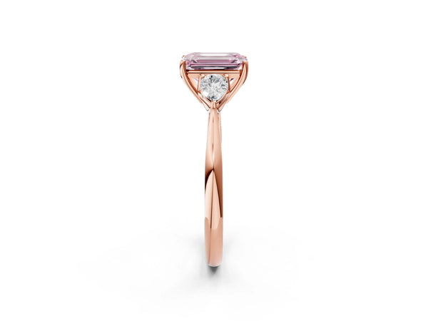 Rose gold Three-Stone Fancy Pink Emerald Cut Diamond Ring with Pear  Side Stones in Four-Prong Setting