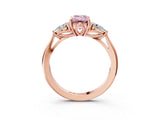 Rose gold Three-Stone Fancy Pink Emerald Cut Diamond Ring with Pear  Side Stones in Four-Prong Setting_51