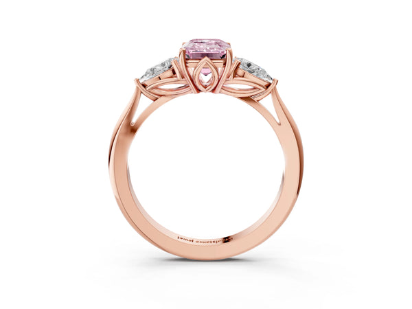 Rose gold Three-Stone Fancy Pink Emerald Cut Diamond Ring with Pear  Side Stones in Four-Prong Setting