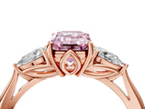 Rose gold Three-Stone Fancy Pink Emerald Cut Diamond Ring with Pear  Side Stones in Four-Prong Setting_52