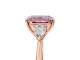Rose gold Three-Stone Fancy Pink Emerald Cut Diamond Ring with Pear  Side Stones in Four-Prong Setting_53