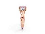 Rose gold Three-Stone Fancy Pink Emerald Cut Diamond Ring with Round Side Stones, Classic Band, and Four-Prong Setting_2