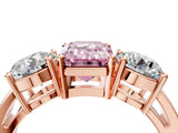 Rose gold Three-Stone Fancy Pink Emerald Cut Diamond Ring with Round Side Stones, Classic Band, and Four-Prong Setting_4