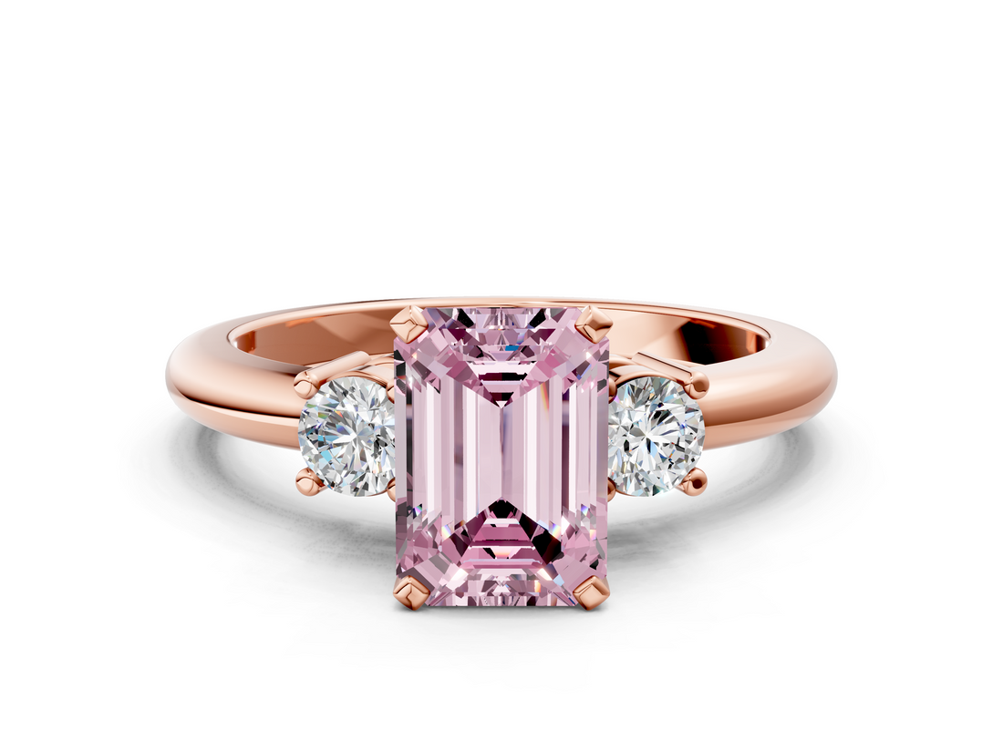 Rose gold Three-Stone Fancy Pink Emerald  Cut Diamond Solitaire with Prong Setting and Classic Band_47