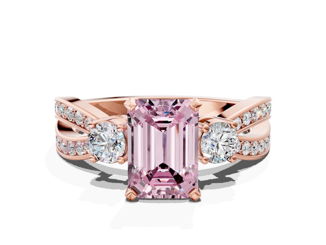 Rose gold Three-Stone Fancy Pink Emerald  Cut Diamond Twist Band with Prong Setting_20