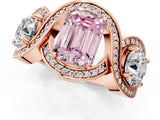 Rose gold Three-Stone Fancy Pink Emerald Cut Diamond Wave Pave Band with Prong Setting_1