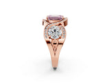 Rose gold Three-Stone Fancy Pink Emerald Cut Diamond Wave Pave Band with Prong Setting_2
