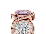 Rose gold Three-Stone Fancy Pink Emerald Cut Diamond Wave Pave Band with Prong Setting_5