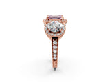 Rose gold Three-Stone Fancy Pink Emerald Cut Halo Diamond Milgrain Band with Four-Prong Setting_2