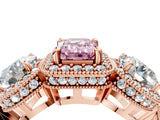 Rose gold Three-Stone Fancy Pink Emerald Cut Halo Diamond Milgrain Band with Four-Prong Setting_4