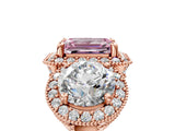 Rose gold Three-Stone Fancy Pink Emerald Cut Halo Diamond Milgrain Band with Four-Prong Setting_5