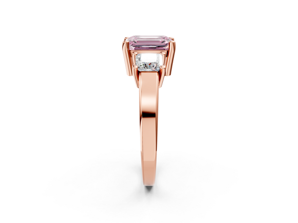 Rose gold Three-Stone Fancy Pink Emerald  Cut Solitaire Ring with Prong Setting