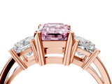 Rose gold Three-Stone Fancy Pink Emerald  Cut Solitaire Ring with Prong Setting_7