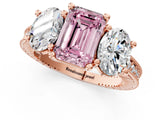 Rose gold Three-Stone Fancy Pink Emerald  Diamond Milgrain Pave Band with Prong Setting 1