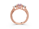 Rose gold Three-Stone Fancy Pink Emerald  Diamond Milgrain Pave Band with Prong Setting 3