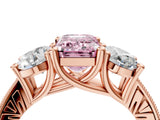 Rose gold Three-Stone Fancy Pink Emerald  Diamond Milgrain Pave Band with Prong Setting 4