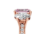Rose gold Three-Stone Fancy Pink Emerald  Diamond Milgrain Pave Band with Prong Setting 5