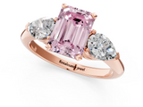 Rose gold Three-Stone Fancy Pink Emerald  Diamond Ring with Pear Side Stones in Four-Prong Setting_60