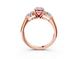 Rose gold Three-Stone Fancy Pink Emerald  Diamond Ring with Pear Side Stones in Four-Prong Setting_62