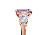 Rose gold Three-Stone Fancy Pink Emerald  Diamond Ring with Pear Side Stones in Four-Prong Setting_64