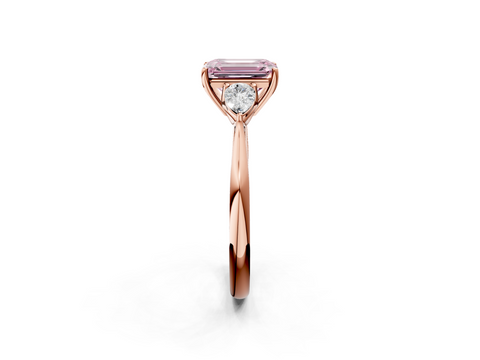 Rose gold Three-Stone Fancy Pink Emerald  Diamond Solitaire Ring with Pear Side Stones and Four-Prong Setting_33