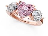 Rose gold Three-Stone Fancy Pink Heart  Brilliant Cut Solitaire Ring with Prong Setting on a Classic Band 1