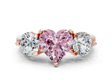 Rose gold Three-Stone Fancy Pink Heart  Brilliant Cut Solitaire Ring with Prong Setting on a Classic Band