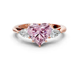 Rose gold Three-Stone Fancy Pink Heart Cut Brilliant Diamond Solitaire Ring with Tapered Band and Four-Prong Setting_3