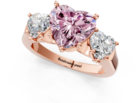 Rose gold Three-Stone Fancy Pink Heart Cut Brilliant Diamond Trellis Ring with Comfort Fit Band_1