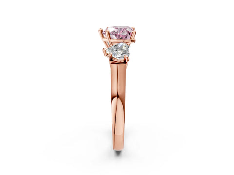 Rose gold Three-Stone Fancy Pink Heart Cut Brilliant Diamond Trellis Ring with Comfort Fit Band_2