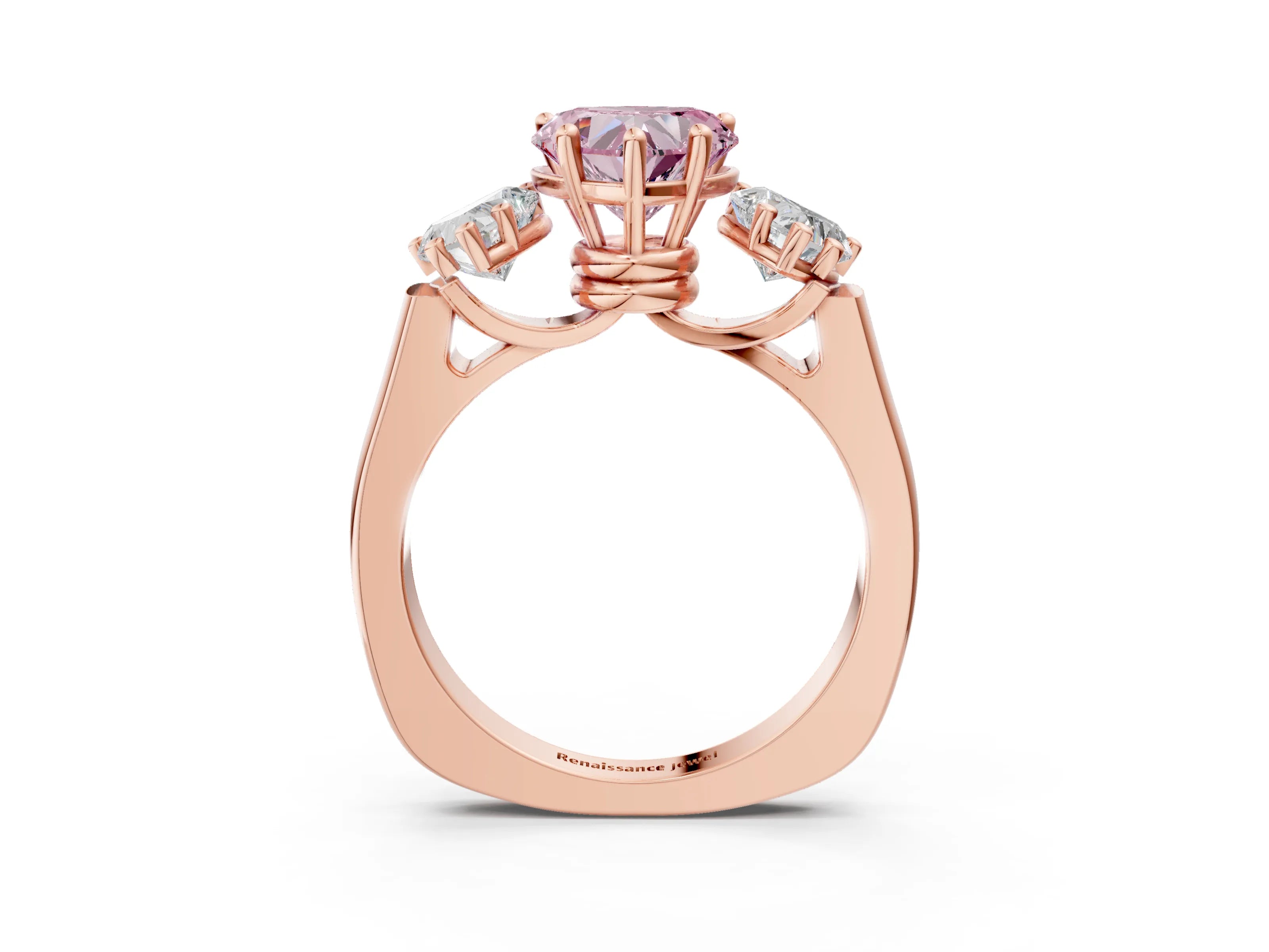 Rose gold Three-Stone Fancy Pink Heart Cut Brilliant Diamond Trellis Ring with Comfort Fit Band_3