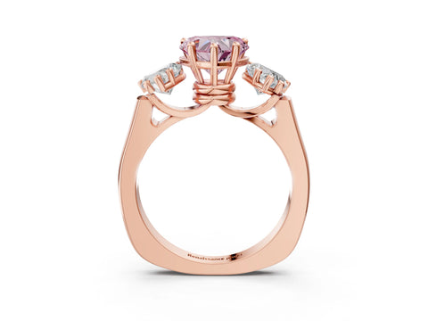 Rose gold Three-Stone Fancy Pink Heart Cut Brilliant Diamond Trellis Ring with Comfort Fit Band_3