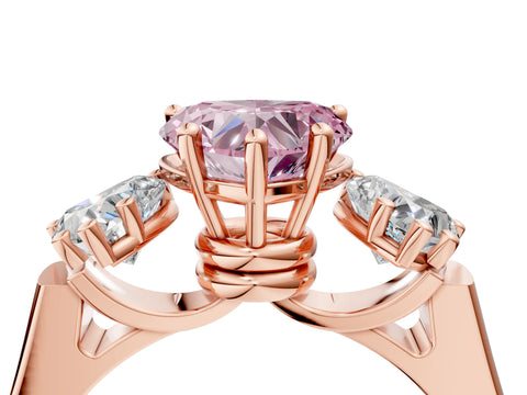 Rose gold Three-Stone Fancy Pink Heart Cut Brilliant Diamond Trellis Ring with Comfort Fit Band_4