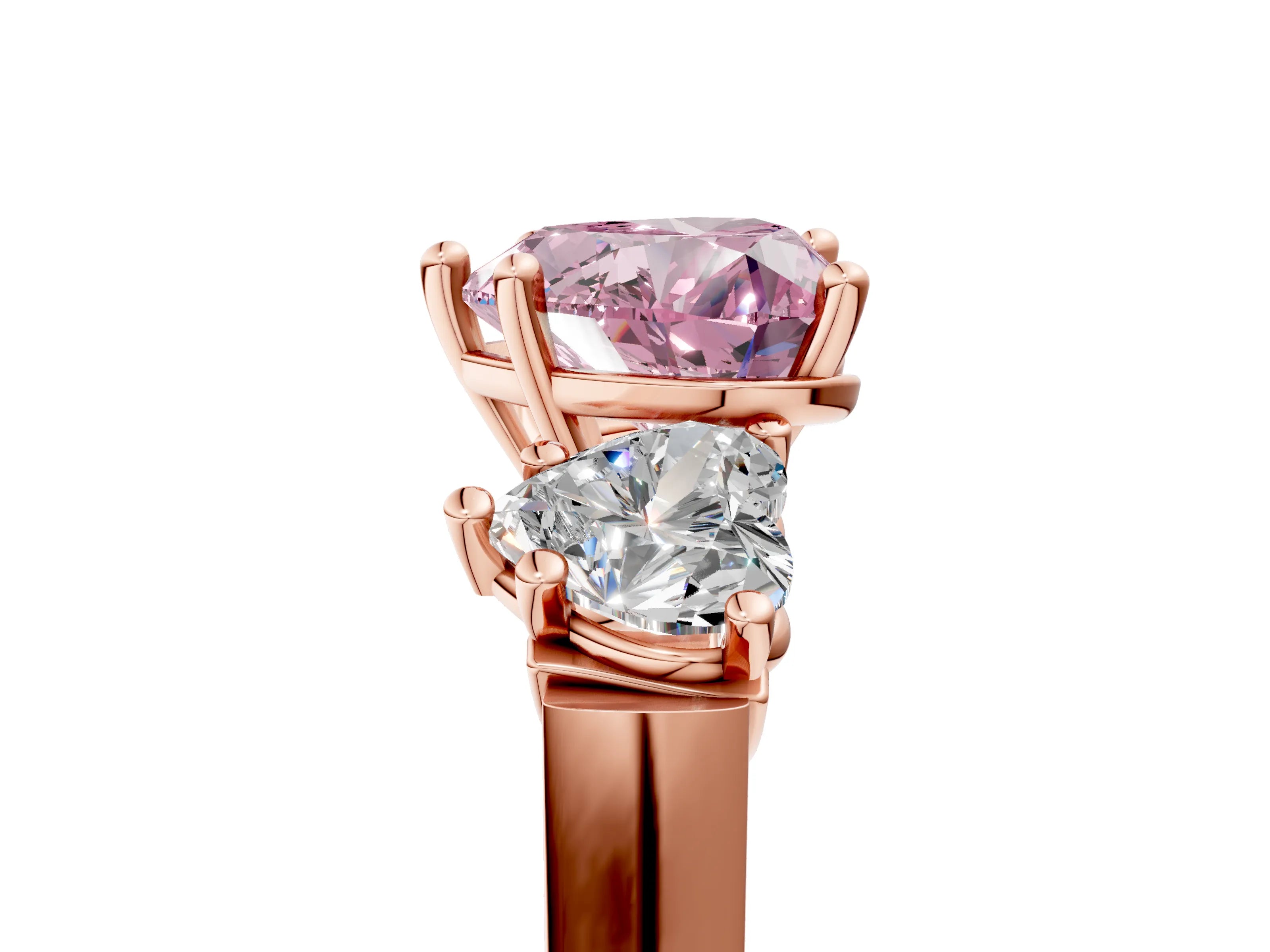 Rose gold Three-Stone Fancy Pink Heart Cut Brilliant Diamond Trellis Ring with Comfort Fit Band_5
