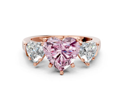 Rose gold Three-Stone Fancy Pink Heart Cut Brilliant Diamond Trellis Ring with Comfort Fit Band