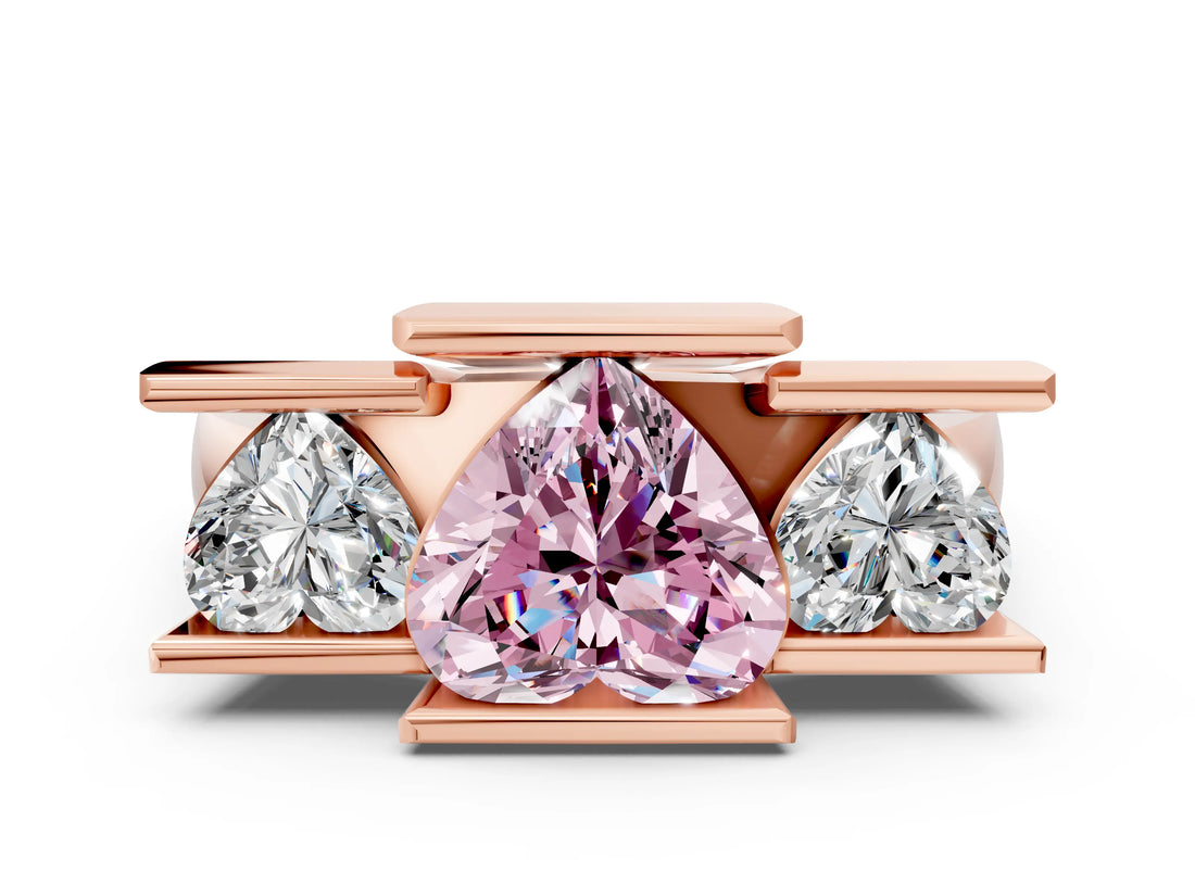 Rose gold Three Stone Fancy Pink Heart Cut Cut Channel Set Diamond Ring