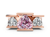 Rose gold Three Stone Fancy Pink Heart Cut Cut Channel Set Diamond Ring