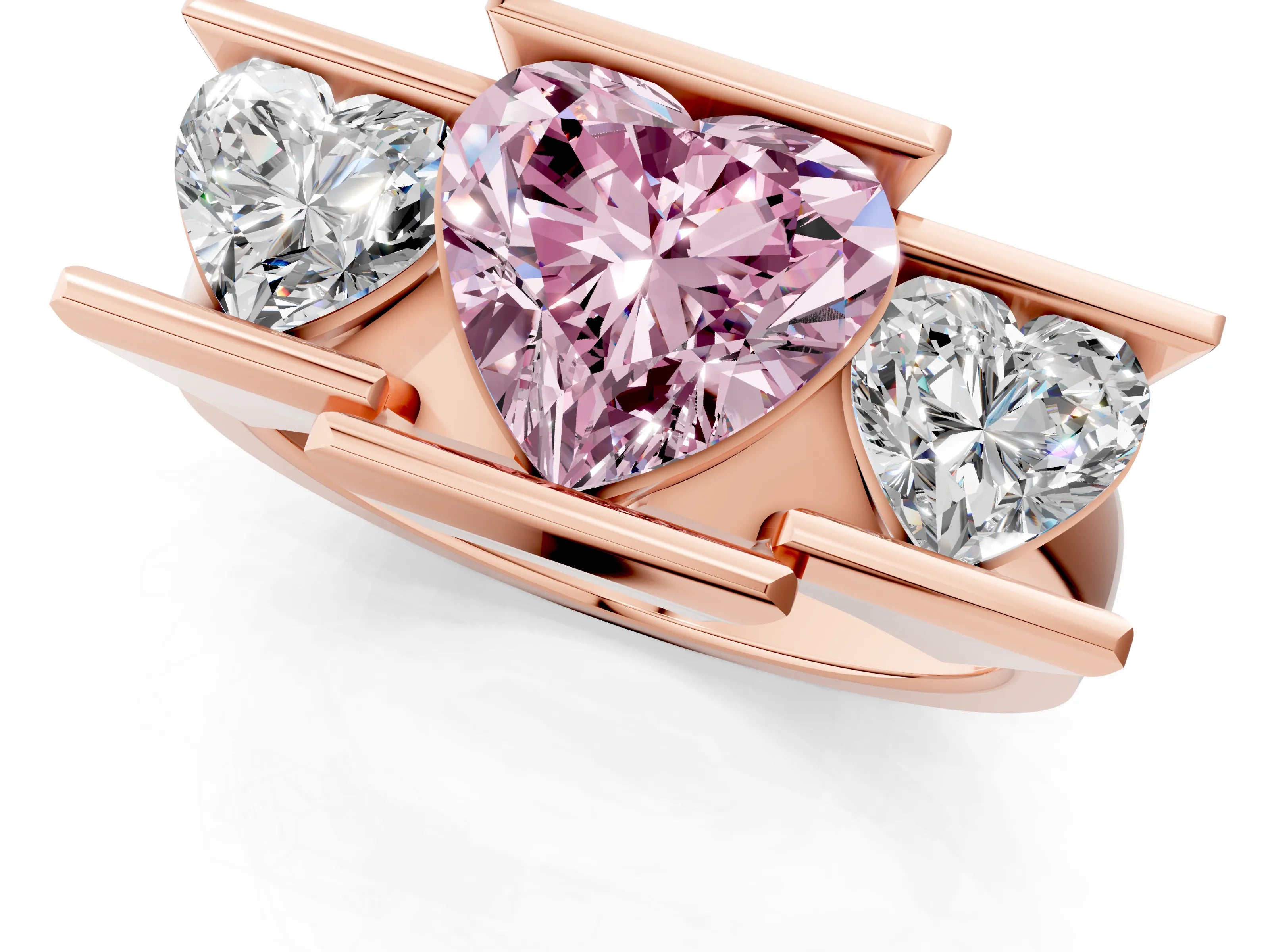 Rose gold Three Stone Fancy Pink Heart Cut Cut Channel Set Diamond Ring_1