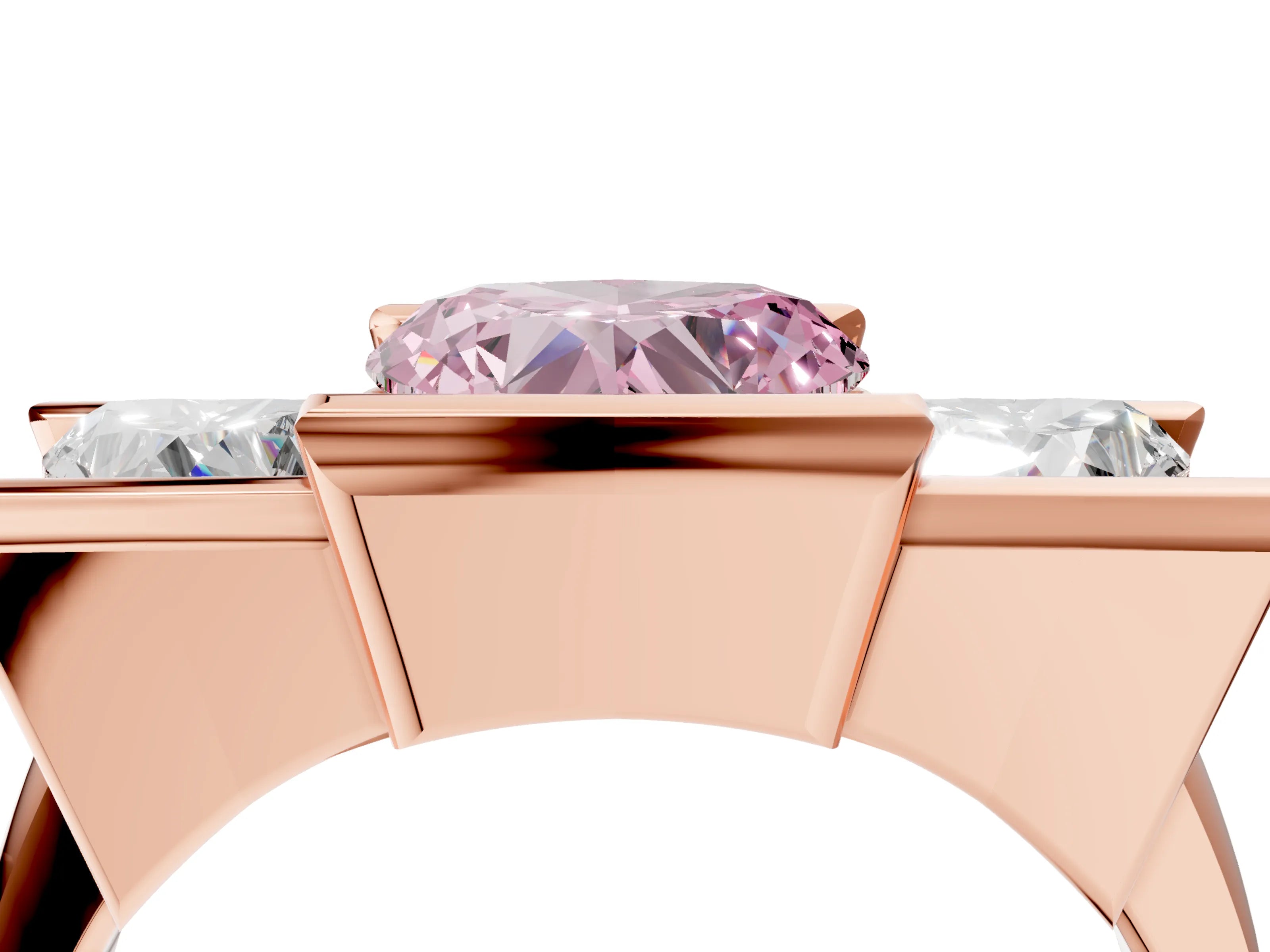 Rose gold Three Stone Fancy Pink Heart Cut Cut Channel Set Diamond Ring_4