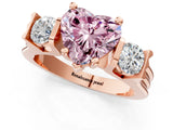 Rose gold Three-Stone Fancy Pink Heart Cut Cut Classic Band Prong Setting Ring_1