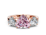 Rose gold Three-Stone Fancy Pink Heart Cut Cut Diamond Engagement Ring with Flat Band and Four-Prong Setting_12