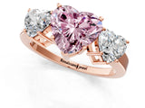 Rose gold Three-Stone Fancy Pink Heart Cut Cut Diamond Engagement Ring with Flat Band and Four-Prong Setting_13