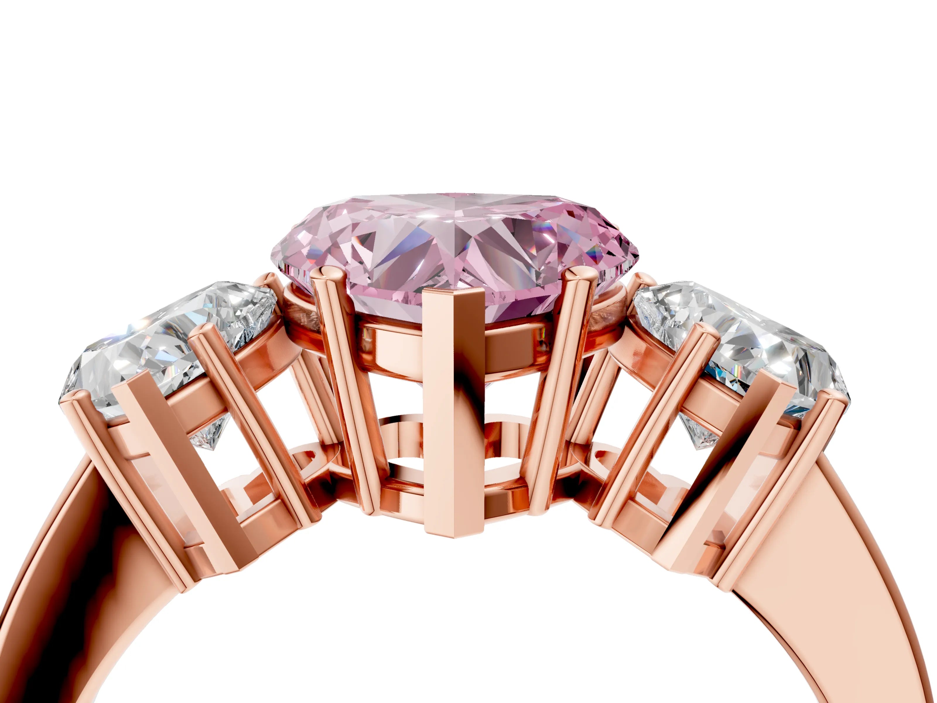 Rose gold Three-Stone Fancy Pink Heart Cut Cut Diamond Engagement Ring with Flat Band and Four-Prong Setting_4