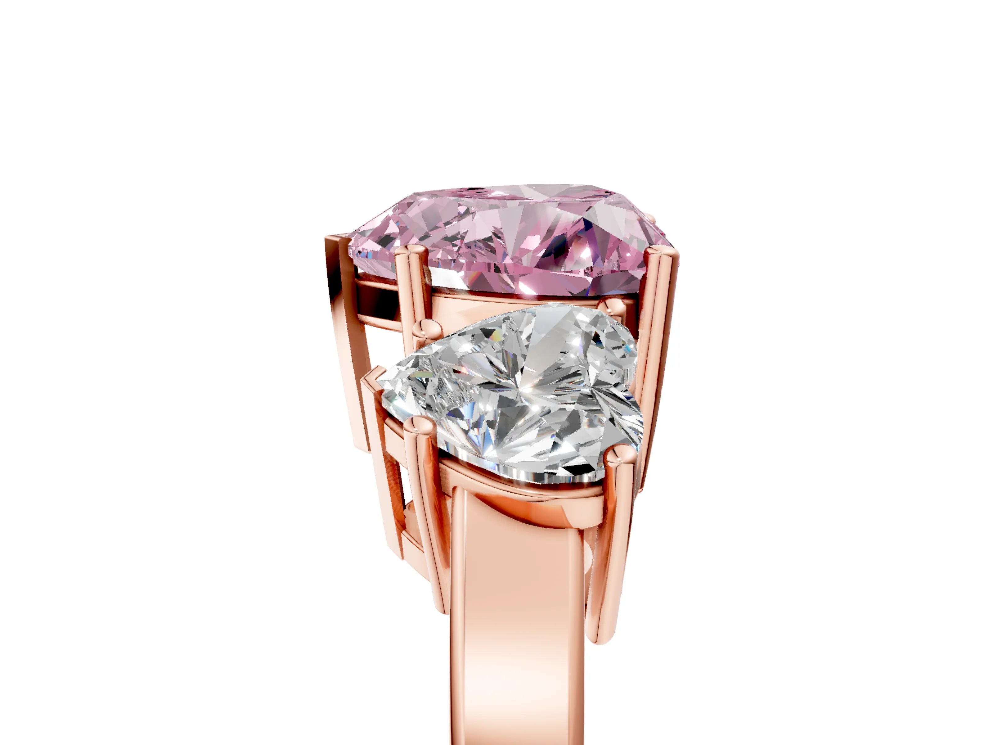 Rose gold Three-Stone Fancy Pink Heart Cut Cut Diamond Engagement Ring with Flat Band and Four-Prong Setting_5