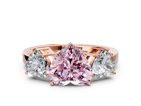 Rose gold Three-Stone Fancy Pink Heart Cut Cut Diamond Engagement Ring with Flat Band and Four-Prong Setting