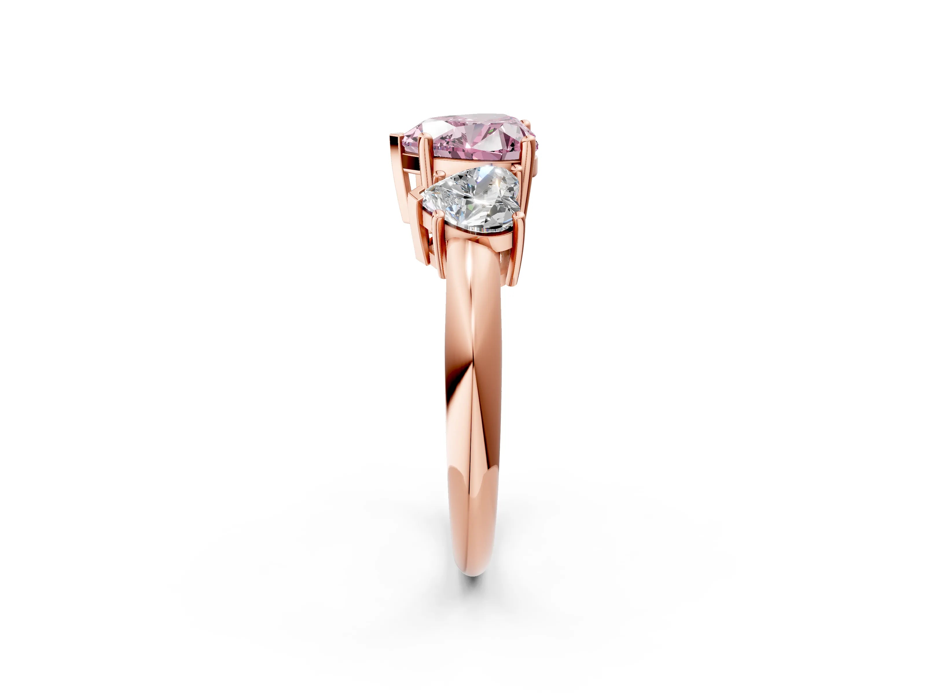 Rose gold Three-Stone Fancy Pink Heart Cut Cut Diamond Engagement Ring with Prong Setting on a White Gold Band_2