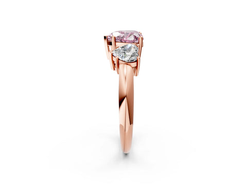 Rose gold Three-Stone Fancy Pink Heart Cut Cut Diamond Engagement Ring with Prong Setting on a White Gold Band_2