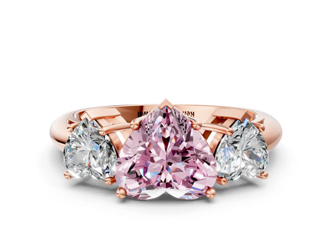 Rose gold Three-Stone Fancy Pink Heart Cut Cut Diamond Engagement Ring with Prong Setting on a White Gold Band