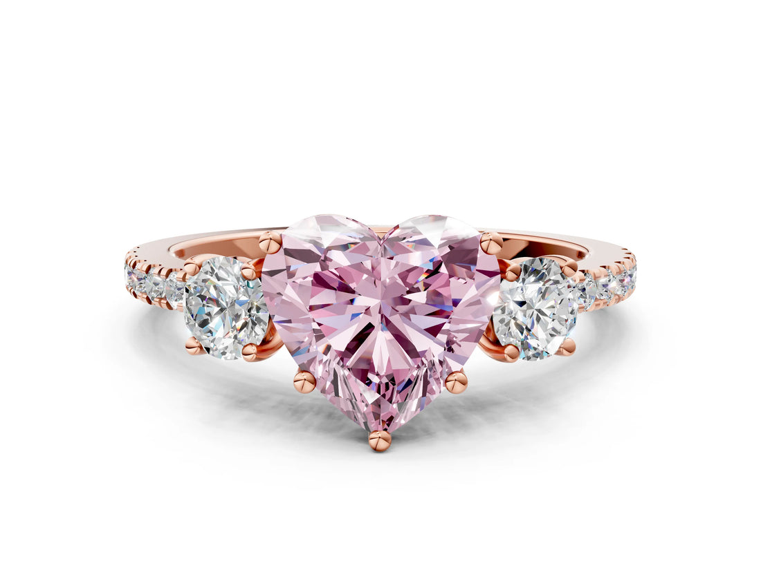 Rose gold Three-Stone Fancy Pink Heart Cut Cut Diamond Pavé Band with Prong Setting_15